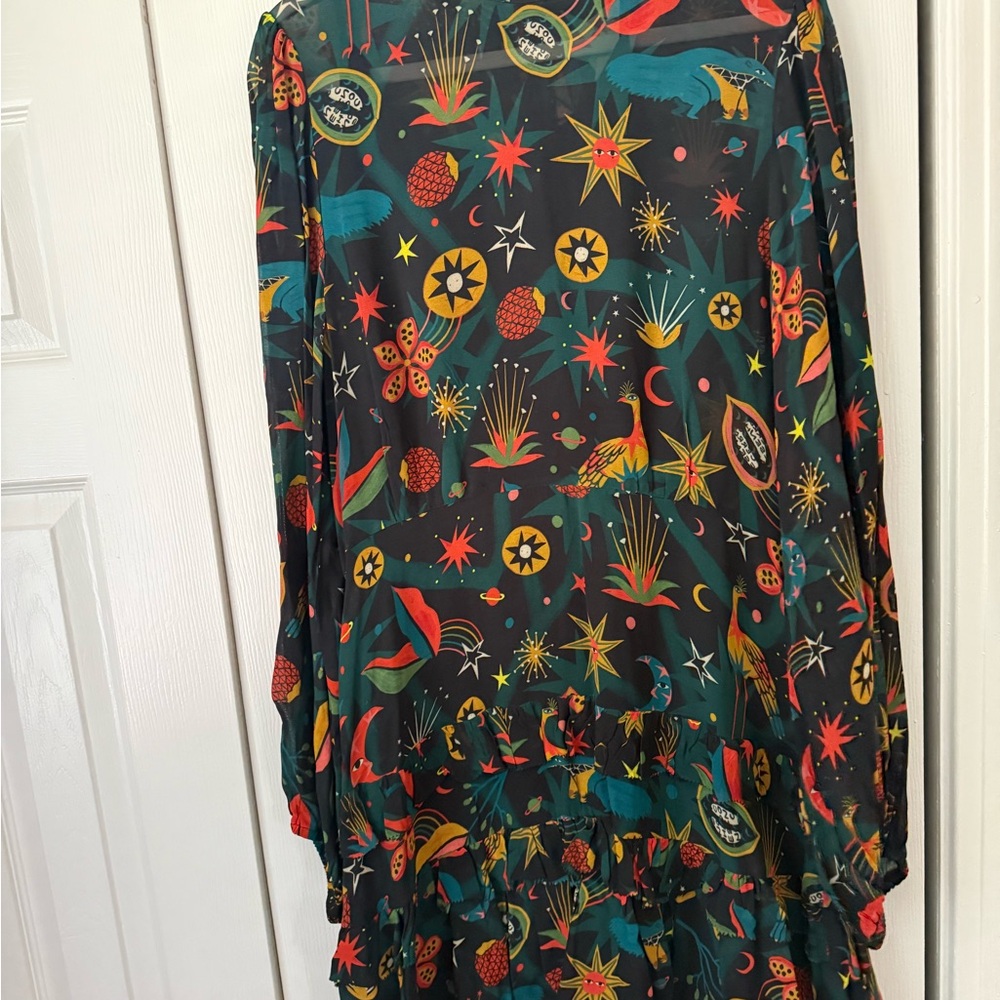 FARM Rio Black Floral & Star Print Long Sleeve Dress